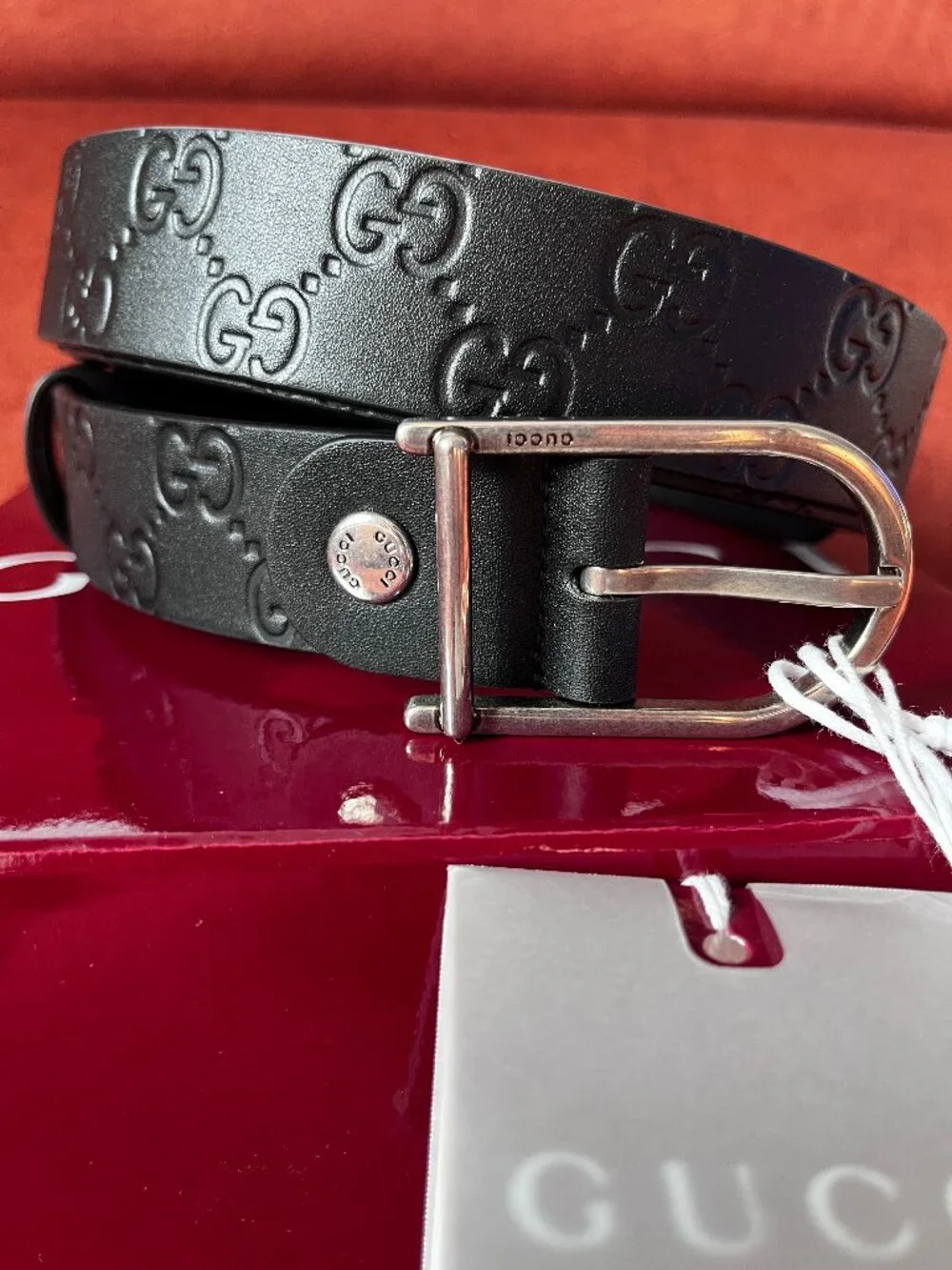 New Gucci Reversable Belt Embossed GG Black Leather Men's Size 120/47